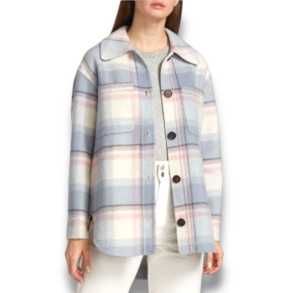 Rails Connie White Blue Pink Plaid Wool Blend Shacket Size L - Picture 1 of 14